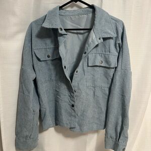 SHEIN Light Blue Corduroy Shacket